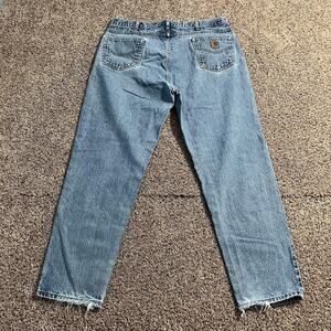 Carhartt Jeans Mens 42x34 Relaxed Fit Distressed Frayed Hem Workwear USA Made